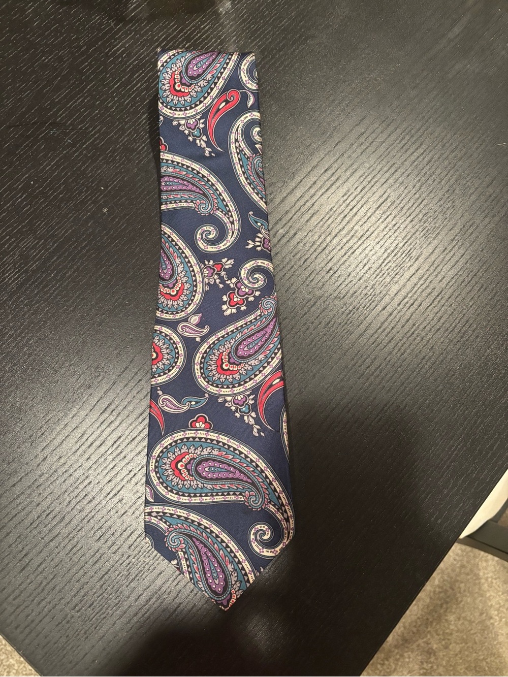 Harve Benard Navy Paisley Tie with Pink and Red Accents
